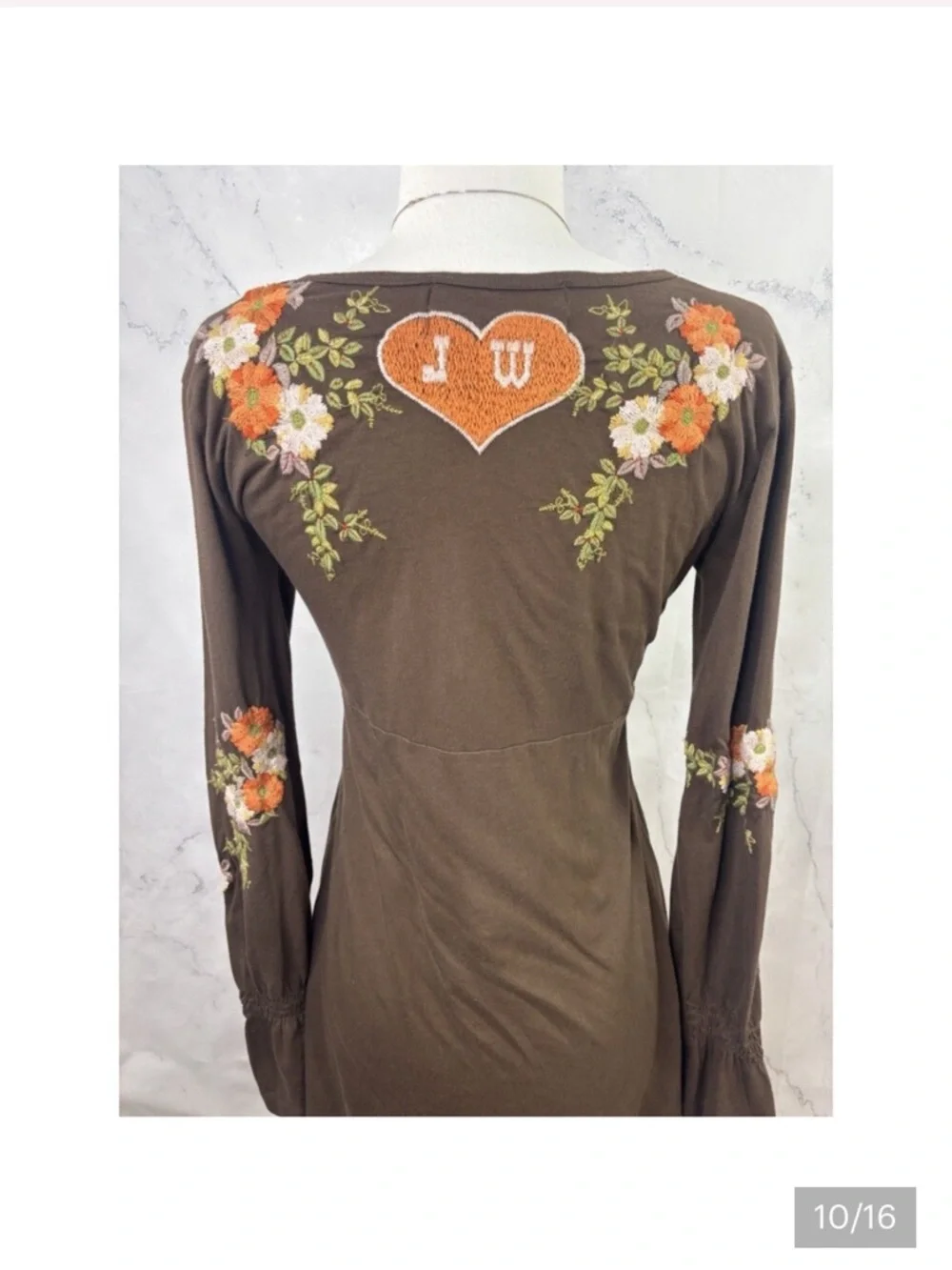 Johnny Was Brown Floral & Heart Embroidered V-Neck Long-Sleeve Dress - Picture 5 of 14